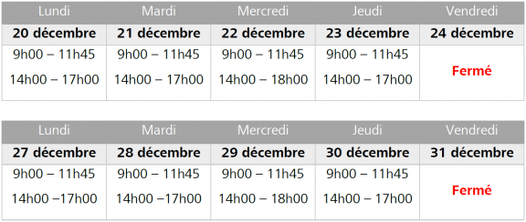 Horaires et traitements de fin d'année 2024